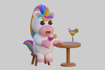 Preview: Relaxing cartoon unicorn with drinks