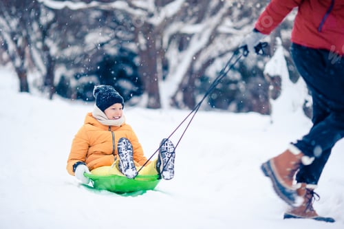 Preview: Family of dad and kids vacation on Christmas eve outdoors