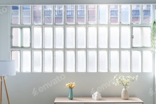 Preview: Interior design industrial loft window and shelf.