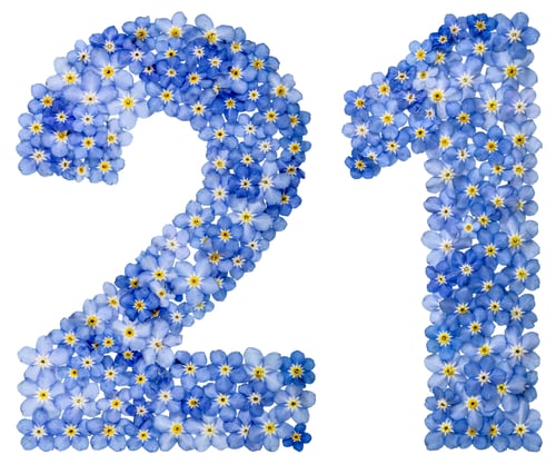 Preview: Arabic numeral 21, twenty one, from blue forget-me-not flowers