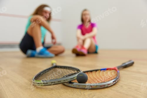 Preview: Closeup view on squash game training equipment