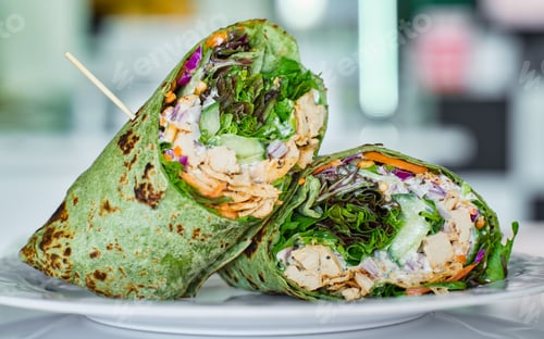 Preview: healthy green lettuce and chicken salad wrap