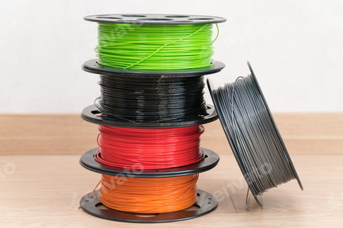 Preview: spools with multi-colored plastic filament for 3D printer close-up