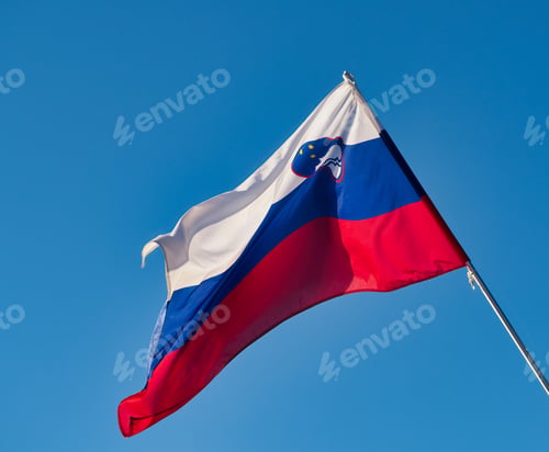 Preview: Vertical shot of the national flag of Slovenia waving in the wind
