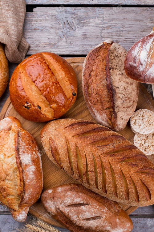 Preview: Assorted homemade bread, top view.