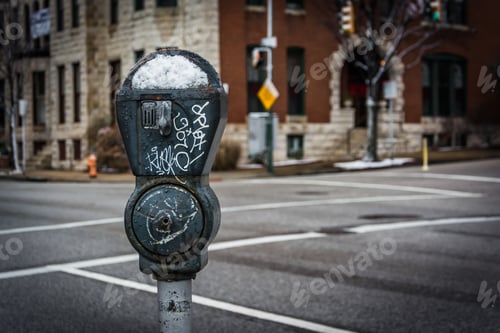 Preview: Snow Covered Parking Meter In Charles North, Baltimore, Maryland.