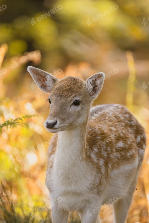 Preview: Vertical closeup of a young fallow deer, Dama dama.