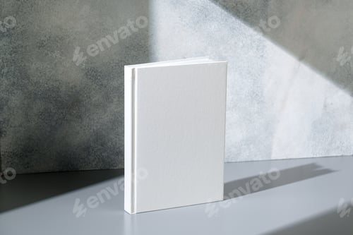 Preview: White notepad with hard cover on gray background