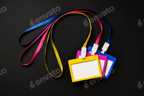 Preview: Blank badges on black background top view