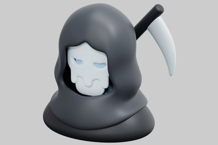 Preview: Cartoonish grim reaper with a blue face.