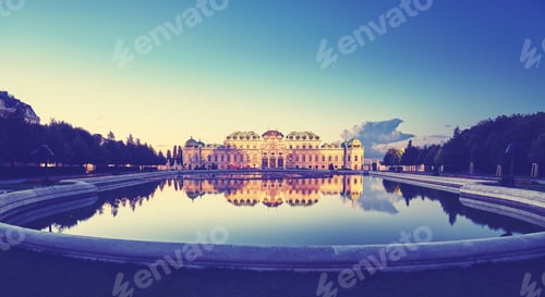 Preview: Color toned panoramic view of Belvedere Palace in Vienna after s