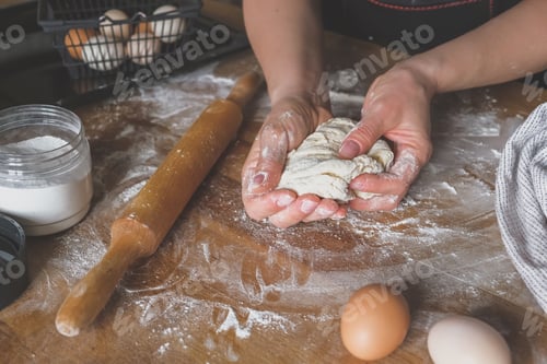 Preview: Easter, Baking, Easter cake. Kitchen at home and dough for baking, holiday cozy