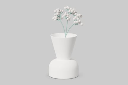 Preview: Abstract vase with white stems and balls.