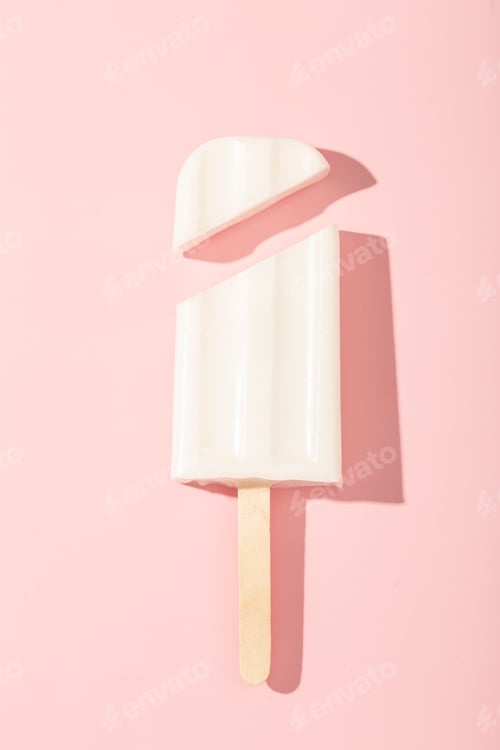 Preview: Vanilla ice cream on a stick on a pink background. Vector illustration.