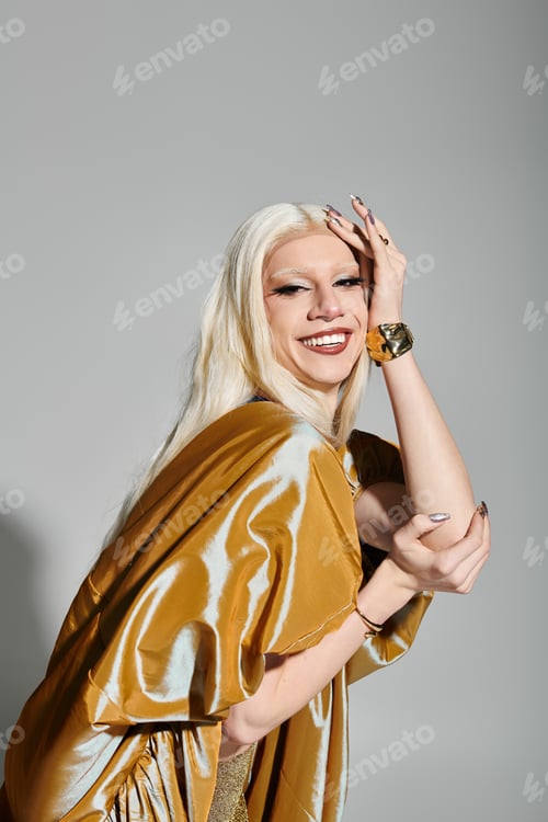 Preview: Stylish young drag queen showcases vibrant personality with chic outfit
