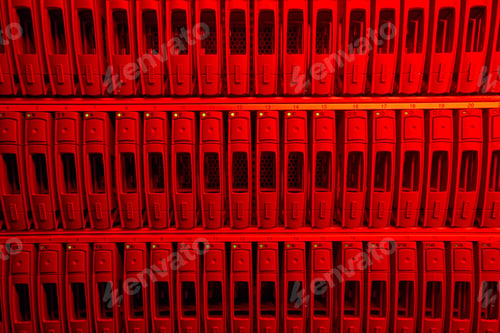 Preview: Array of data storage hard drives in internet data center