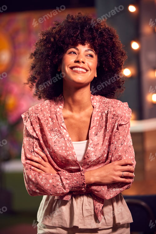 Preview: Portrait Of Smiling Female Server Working Night Shift In Bar Restaurant Or Club