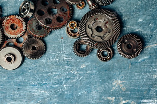 Preview: Top view of old rusty car parts
