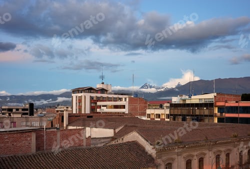 Preview: Riobamba cityscape at sunset, Ecuador.