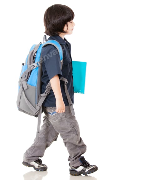 Preview: Boy Walking To School - Isolated Over A White Background