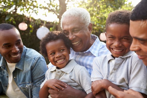 Preview: Multi generation male family members gathered in a garden