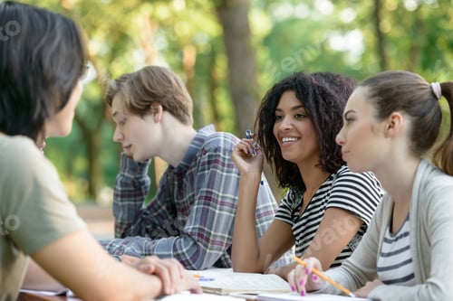 Preview: Multiethnic group of happy young students