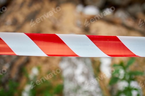 Preview: Red and white barrier warning tape, sign area for safety, Dry chopped