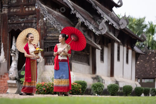 Preview: Two beautiful Asia women at temple