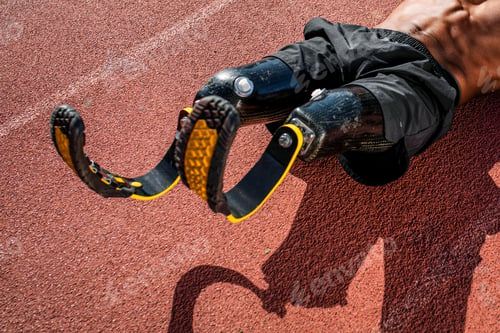 Preview: Male athlete with prosthetic legs crunching