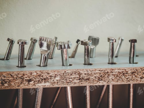 Preview: Carving stamps set tool on the shelf. Leather craft instruments for processing of natural materials