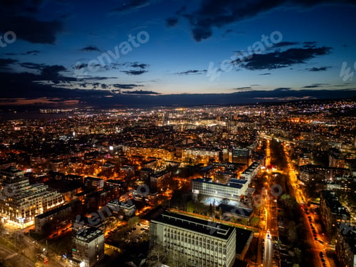 Preview: Twilight Aerial View of Bustling Cityscape, Varna, Bulgaria