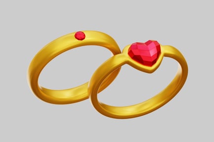 Preview: Golden Couple Rings With Red Heart Gem