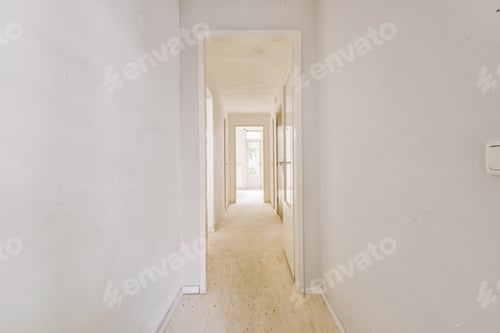 Preview: Narrow corridor with doors and lamp