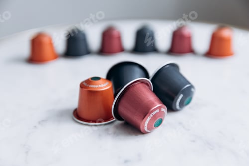 Preview: Close up of coffee capsules for different taste