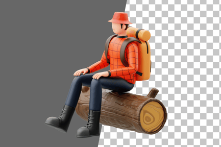 Preview: Character Sitting on a Log 3D Illustration