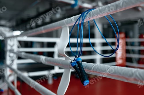 Preview: Skipping rope hanging on boxing ring