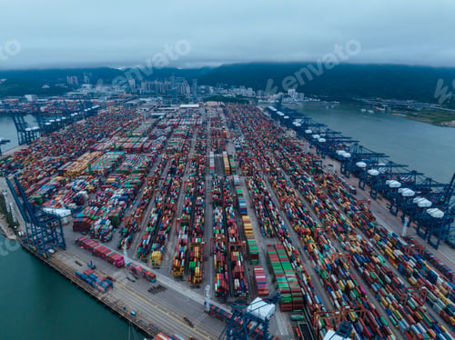Preview: Shenzhen ,China - Circa 2022: Aerial view of Yantian port in Shenzhen city, China