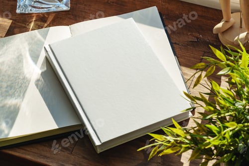 Preview: Books by the window on wooden windowsill in sunlight
