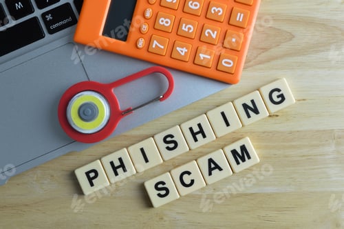 Preview: Square letters with text PHISHING SCAM. Top view.