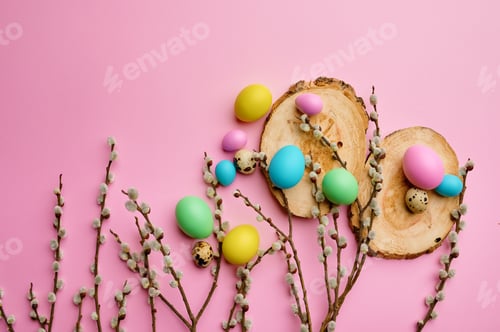 Preview: Willow branch and easter eggs on wooden coasters