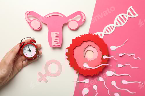 Preview: Female Reproductive Health Illustration with Clock and Hand