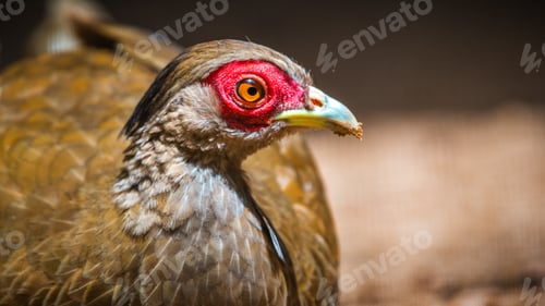 Preview: Silver Pheasant bird female (Lophura nycthemera) close-up face photograph