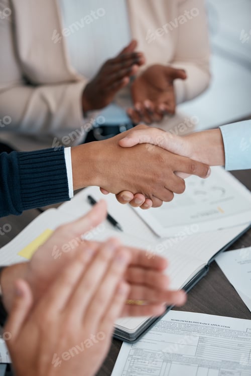 Preview: Deal, contract and handshake with business people in partnership for thank you, welcome or onboardi