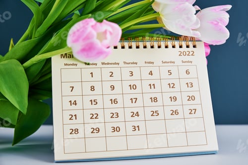 Preview: Calendar and flowers close up