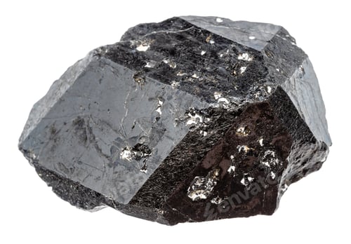 Preview: unpolished melanite black garnet crystal isolated