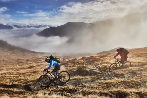 Preview: Mature men mountain biking, Valais, Switzerland