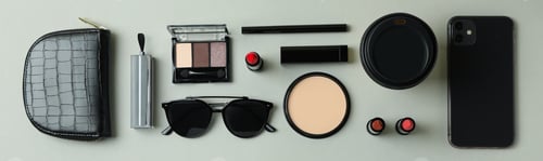 Preview: Beauty concept with makeup cosmetics on gray background