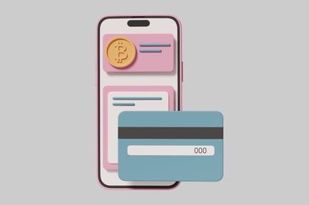 Preview: Smartphone with credit card and Bitcoin symbol