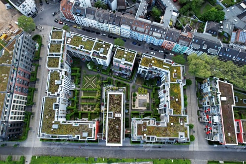 Preview: Aerial view of a district in Duesseldorf, Germany