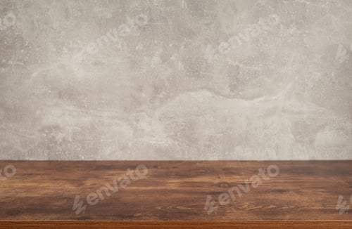 Preview: wooden shelf at grey background